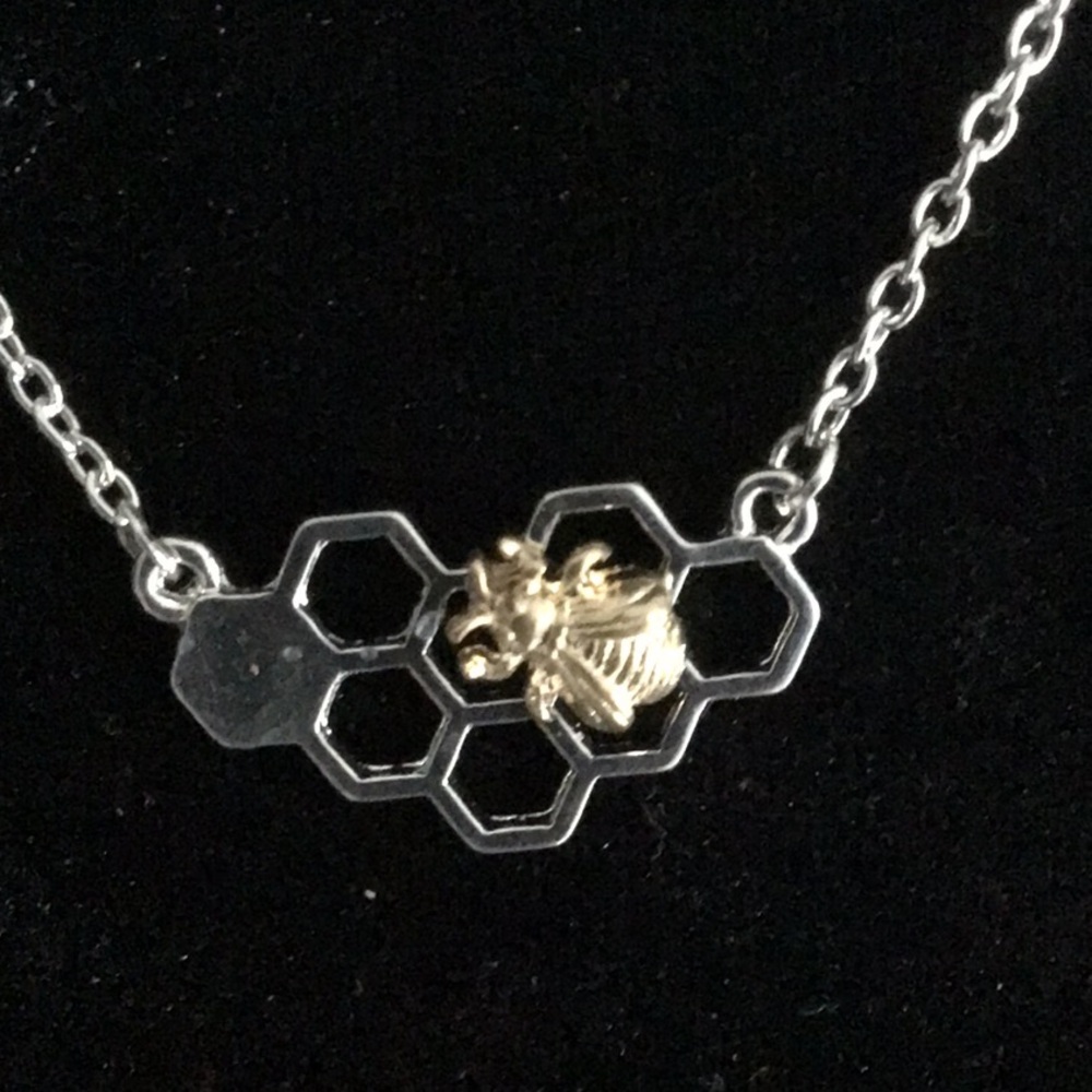 Honey Bee Silver and Gold Honeycomb Necklace - Picture 2 of 5